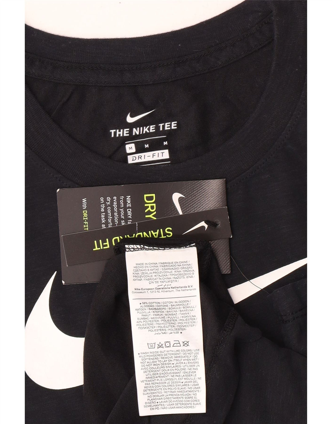 Nike T-shirt graphique Dri Fit pour femme en coton moucheté noir moyen UK 14