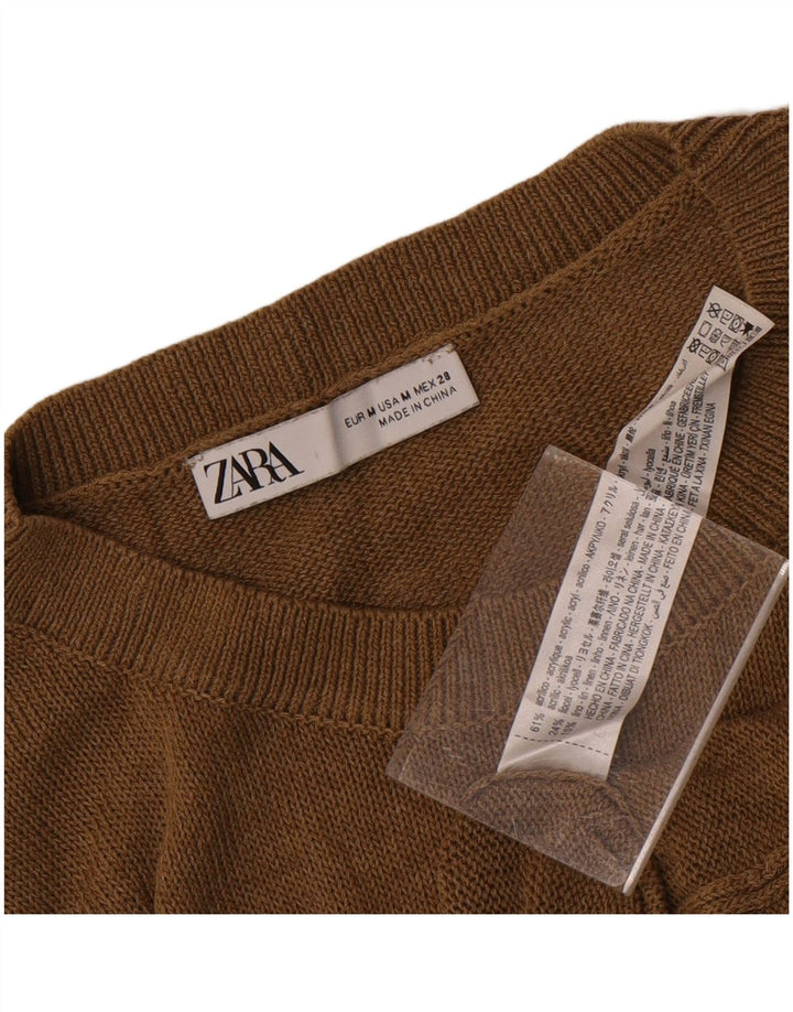 Zara Womens Crop Vest Top UK 14 Acrylique Marron Moyen