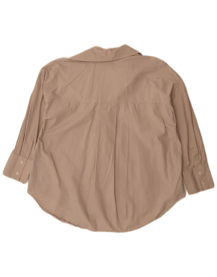 Zara Chemise surdimensionnée à manches 3/4 pour femme UK 14 Coton beige moyen