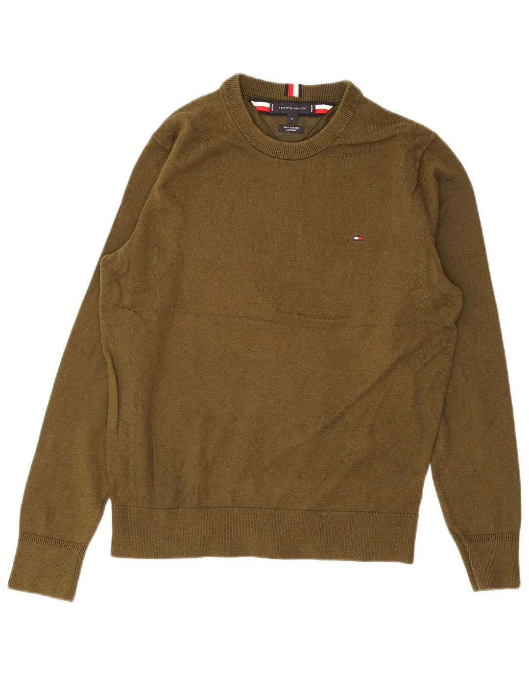 Tommy Hilfiger Pull à col rond pour homme en coton kaki moyen