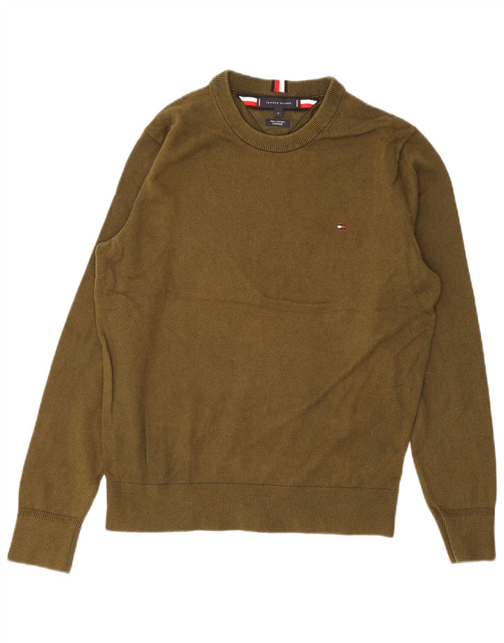Tommy Hilfiger Pull à col rond pour homme en coton kaki moyen