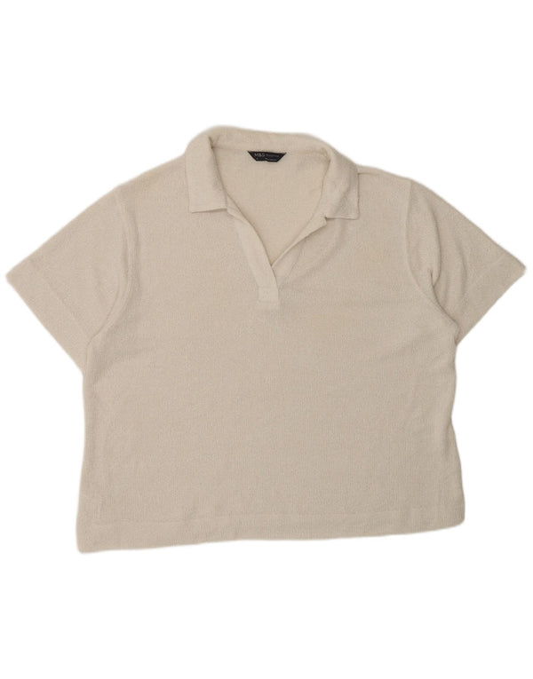 Marks & Spencer Womens Polo Shirt UK 16 Large  Off White Polyester