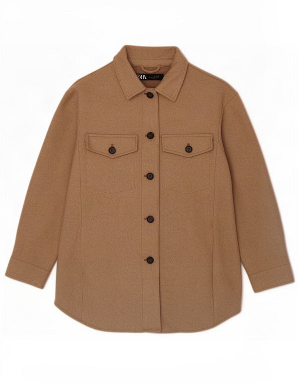 Zara Womens Shacket Veste surdimensionnée UK 10 Petit Marron Polyester