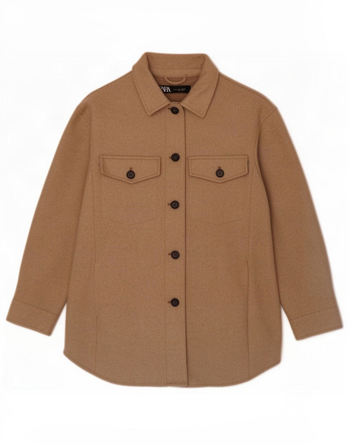 Zara Womens Shacket Veste surdimensionnée UK 10 Petit Marron Polyester