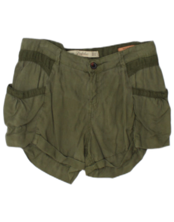 Zara Womens Trafaluc Casual Shorts EU 36 XS W26 Kaki Coton