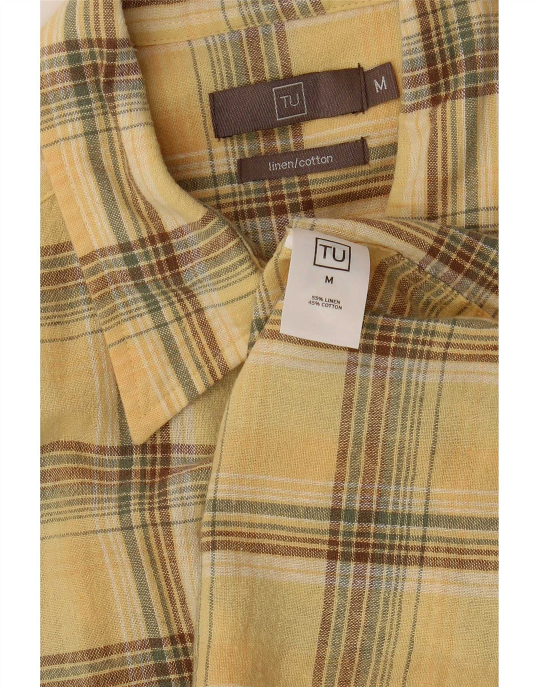 Chemise à manches courtes Vintage pour hommes, lin à carreaux jaune moyen