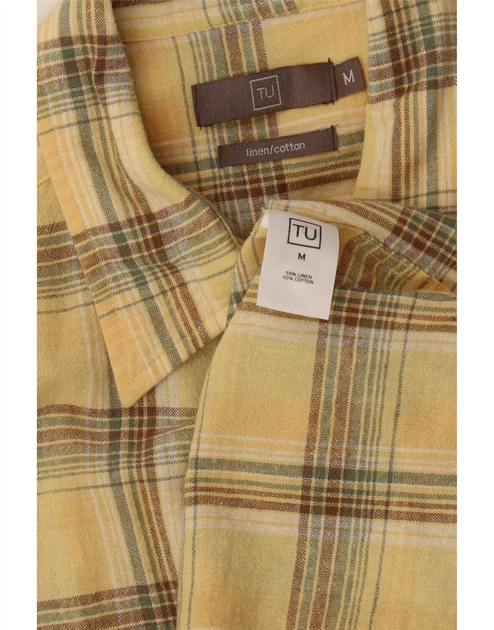 Chemise à manches courtes Vintage pour hommes, lin à carreaux jaune moyen