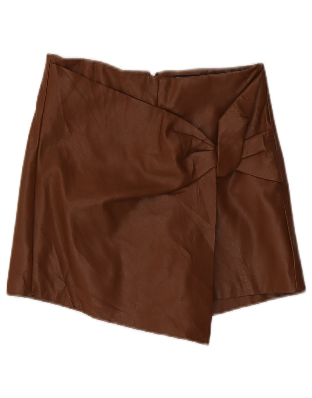 ZARA Short en simili cuir pour femme XS W25 Marron Polyester