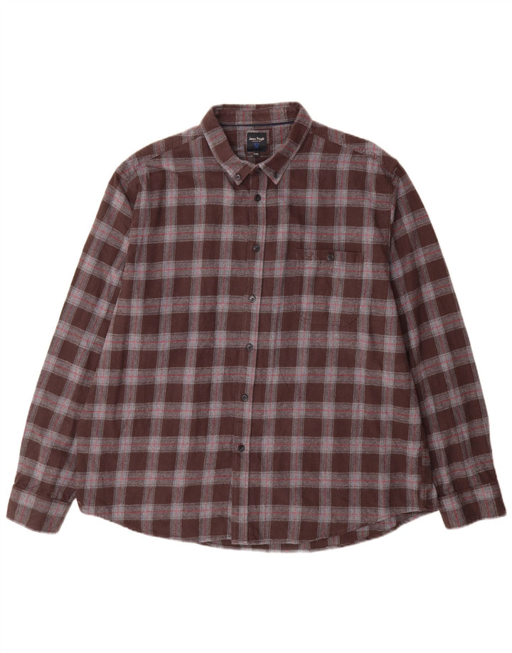 James Pringle Chemise en flanelle pour homme 2XL en coton à carreaux marron