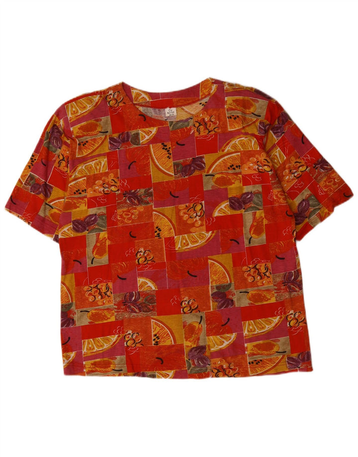 VINTAGE Womens Abstract Pattern T-Shirt Top IT 48/50 XL Red Cotton