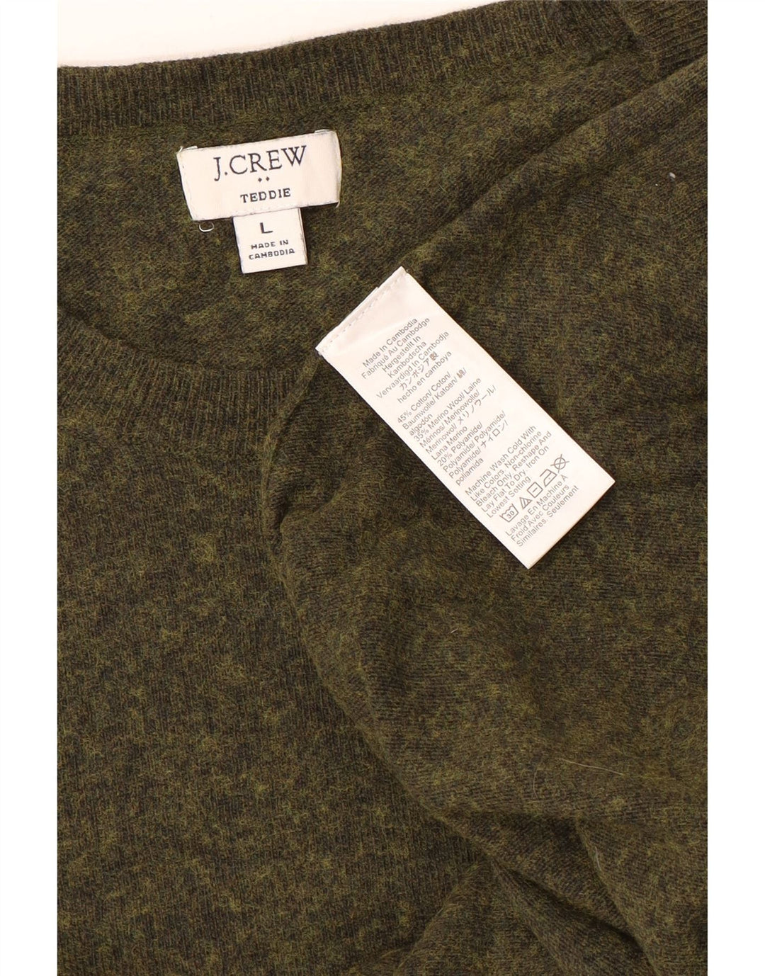 J. CREW Pull Teddie à col bateau pour femme UK 16 Large Vert Moucheté
