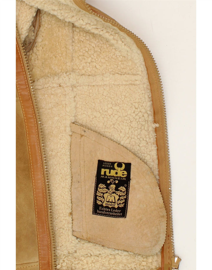 VINTAGE Veste en peau de mouton homme UK 36 Petite peau de mouton beige
