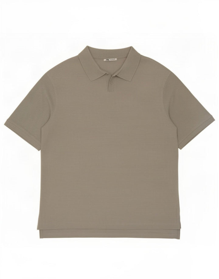 Zara Polo Homme Large Gris Rayure Coton