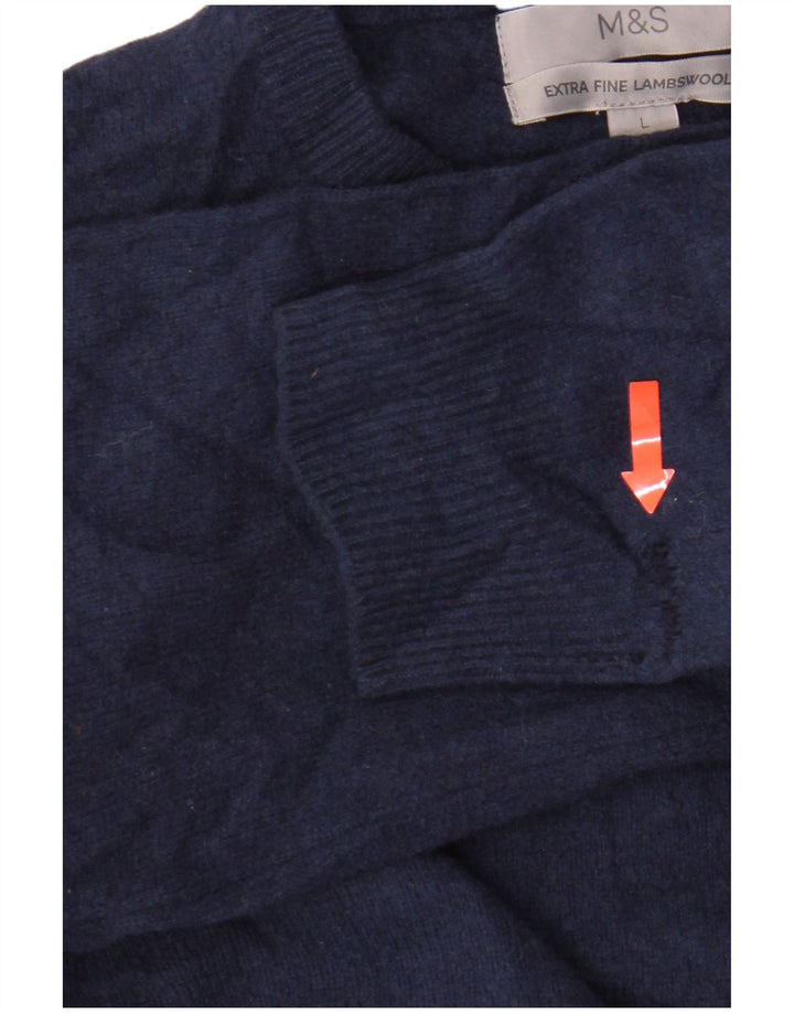 Marks & Spencer Pull à col rond pour femme UK 16 Large en laine d'agneau bleue