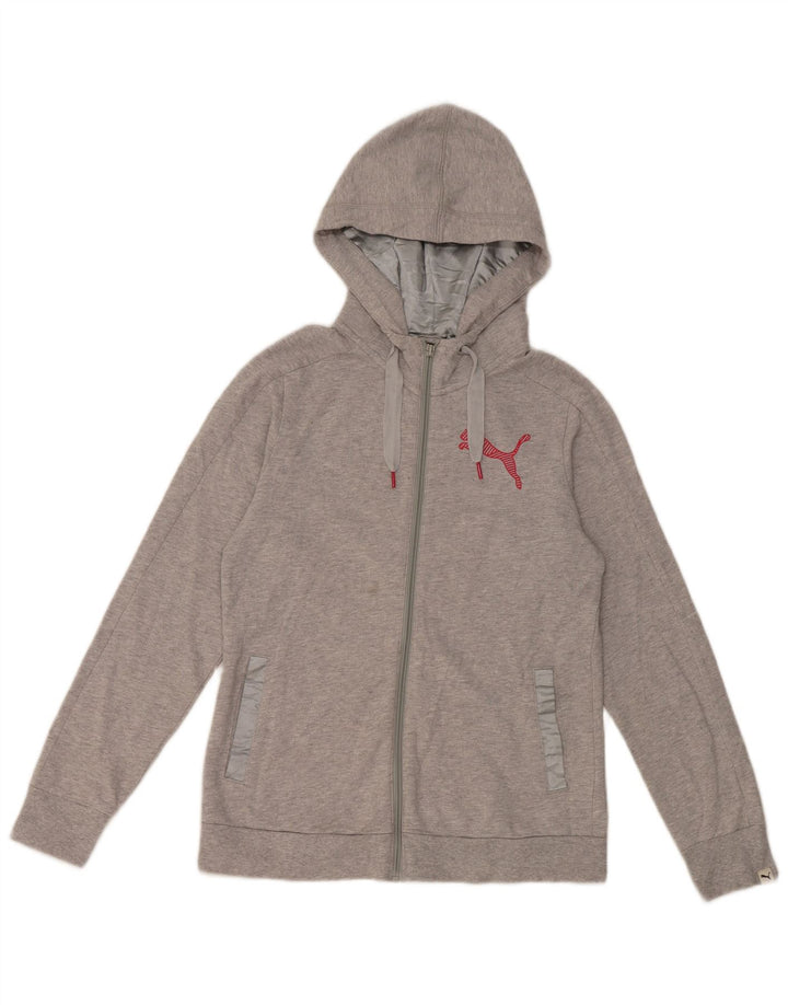 Puma Pull à capuche zippé pour femme UK 12 Gris moyen Coton