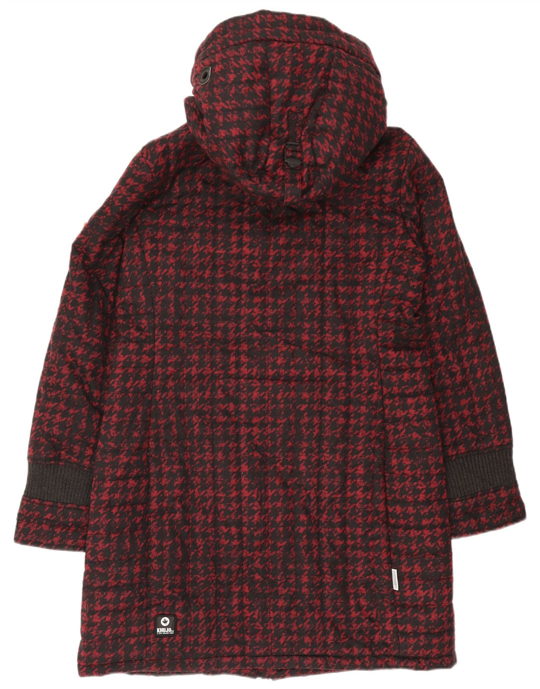 KHUJO Manteau rembourré à capuche pour femme UK 18 XL Pied-de-poule Rouge Polyester