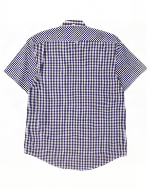 Ben Sherman Mens Short Sleeve Shirt Medium Navy Blue Gingham Cotton