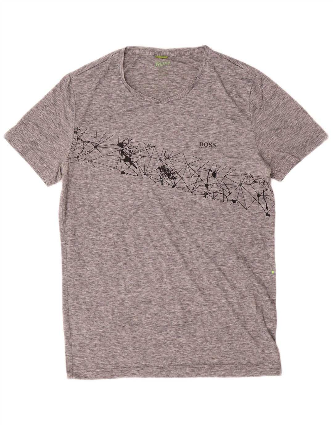 Hugo Boss Homme T-Shirt Top Gris Moyen Géométrique Polyester