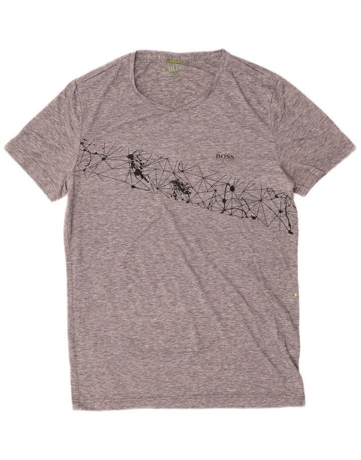 Hugo Boss Homme T-Shirt Top Gris Moyen Géométrique Polyester