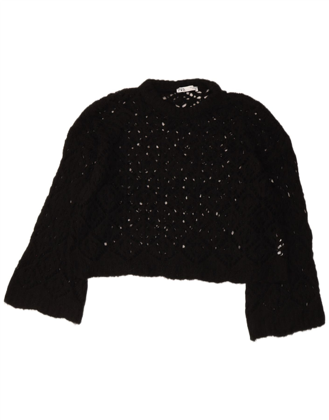 ZARA Pull court surdimensionné à col bateau pour femme UK 16 Large Noir