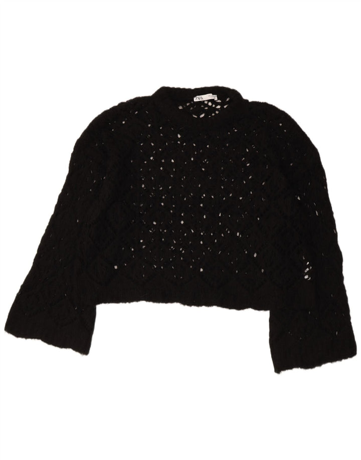 ZARA Pull court surdimensionné à col bateau pour femme UK 16 Large Noir