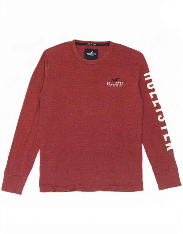 Hollister Haut graphique à manches longues pour hommes Petit coton bordeaux