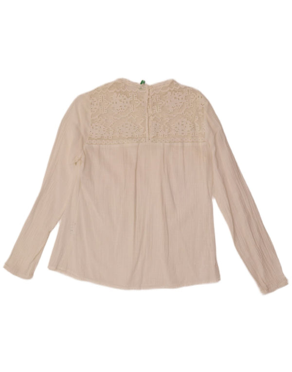 Benetton Chemisier à manches longues pour femme UK 10 Petit coton blanc