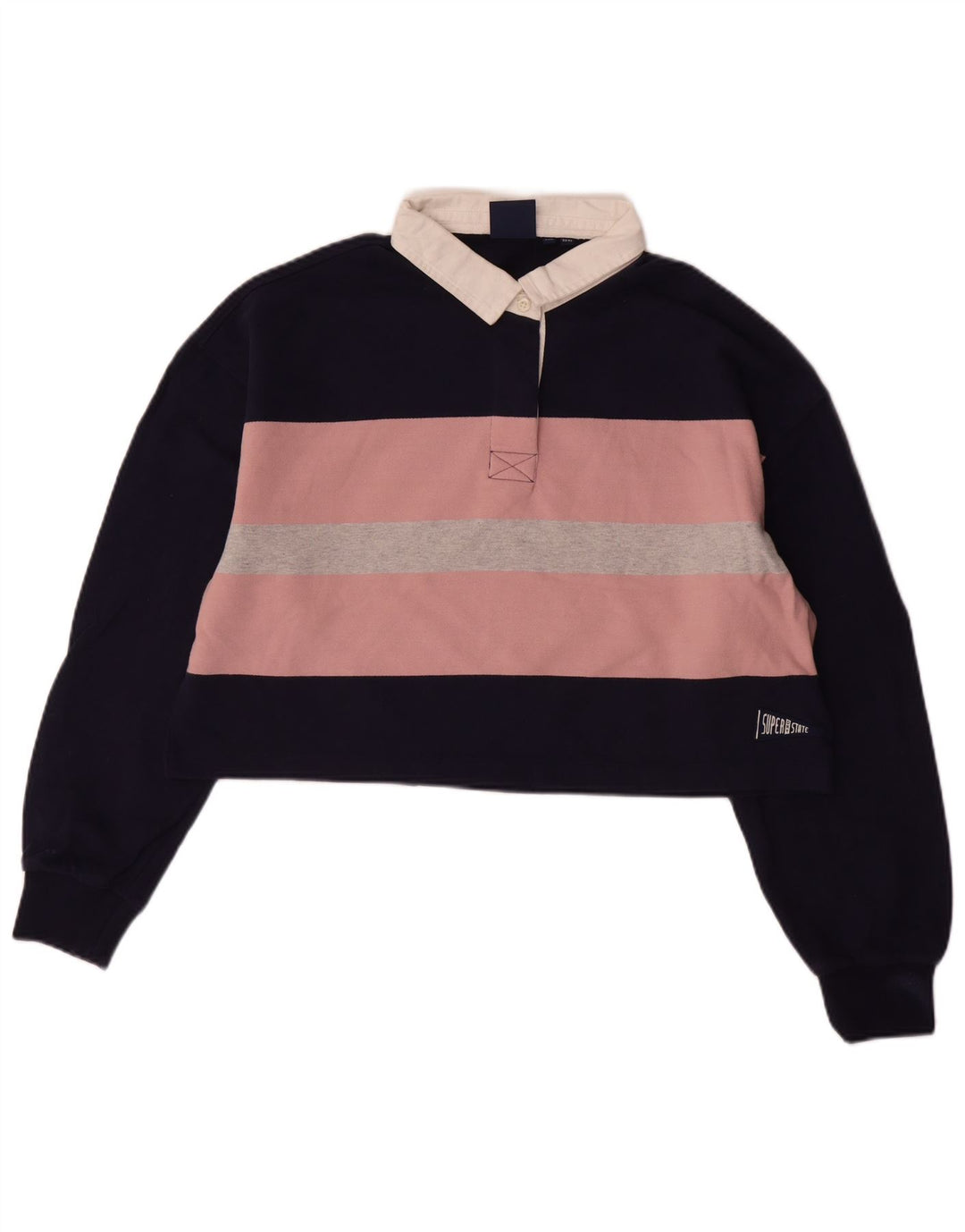 SUPERDRY Polo court surdimensionné pour femme UK 12 Bleu marine moyen