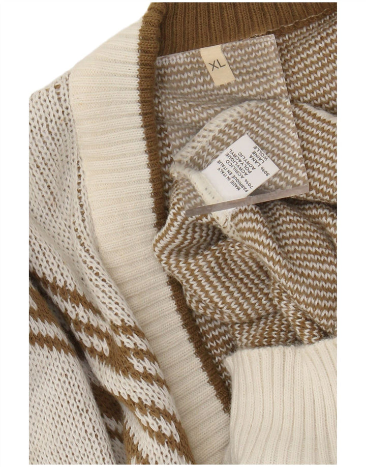 vintage Mens Cardigan Sweater XL Off White Géométrique Acrylique