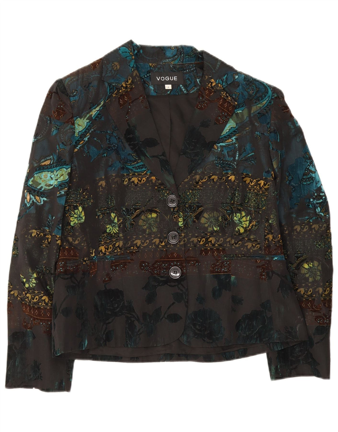Vogue Womens 3 Bouton Blazer Veste UK 14 Grand Multicolore Floral