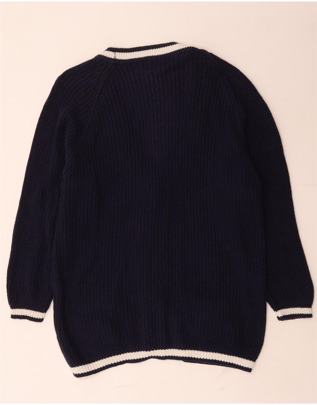 vintage Femme Pull Cardigan surdimensionné UK 14 Coton Bleu Marine Moyen