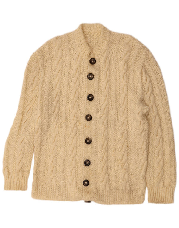 vintage Mens Cardigan Pull Petit Blanc Cassé