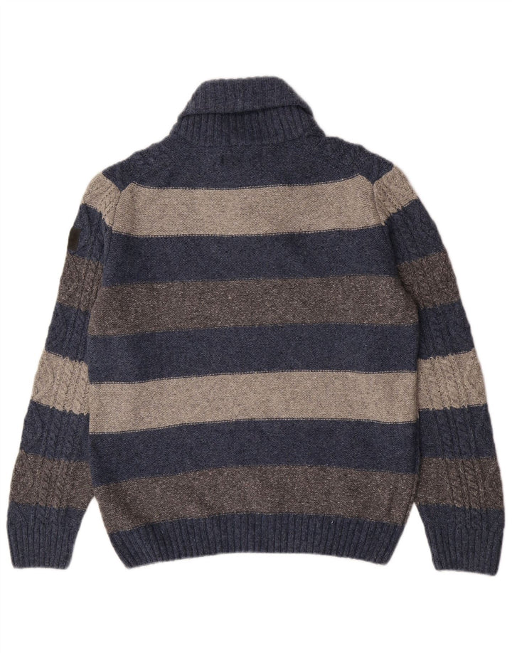 Marlboro Classics Pull à col châle pour homme en laine à rayures bleues