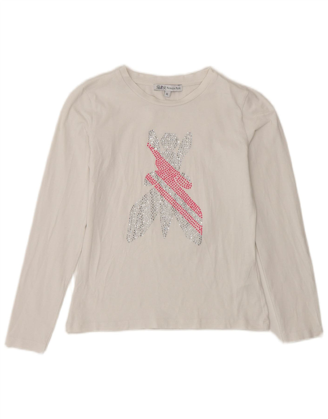 PATRIZIA PEPE Haut Graphique Fille Manches Longues 7-8 ans XL Coton Blanc