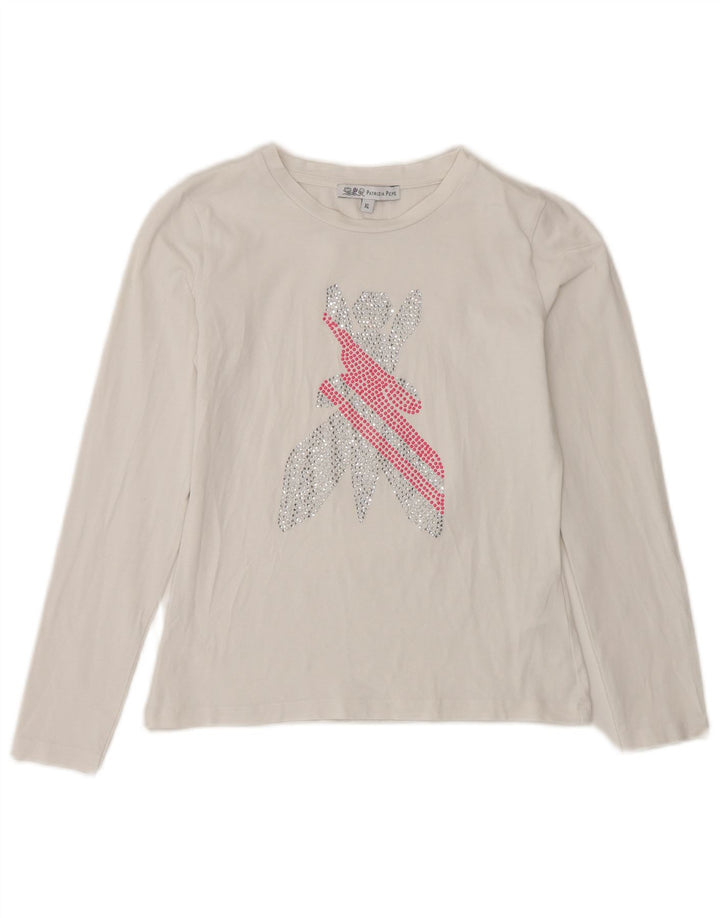 PATRIZIA PEPE Haut Graphique Fille Manches Longues 7-8 ans XL Coton Blanc