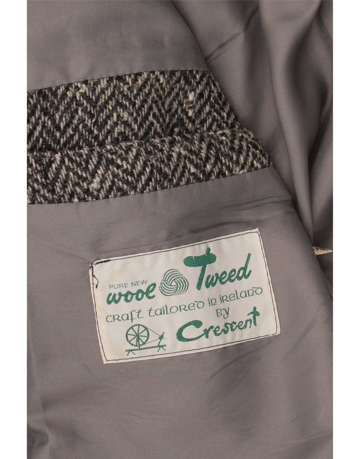 Crescent Veste Blazer 2 Boutons Homme UK 38 Laine à Chevrons Gris Moyen