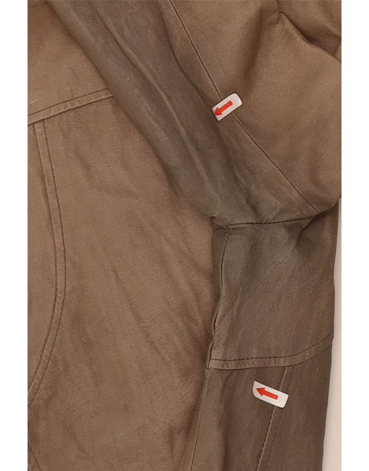 veste en cuir crop femme vintage UK 10 Petit Beige