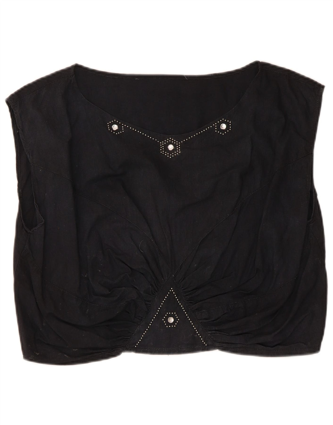 vintage Femmes Crop Blouse Top UK 14 Moyen Noir