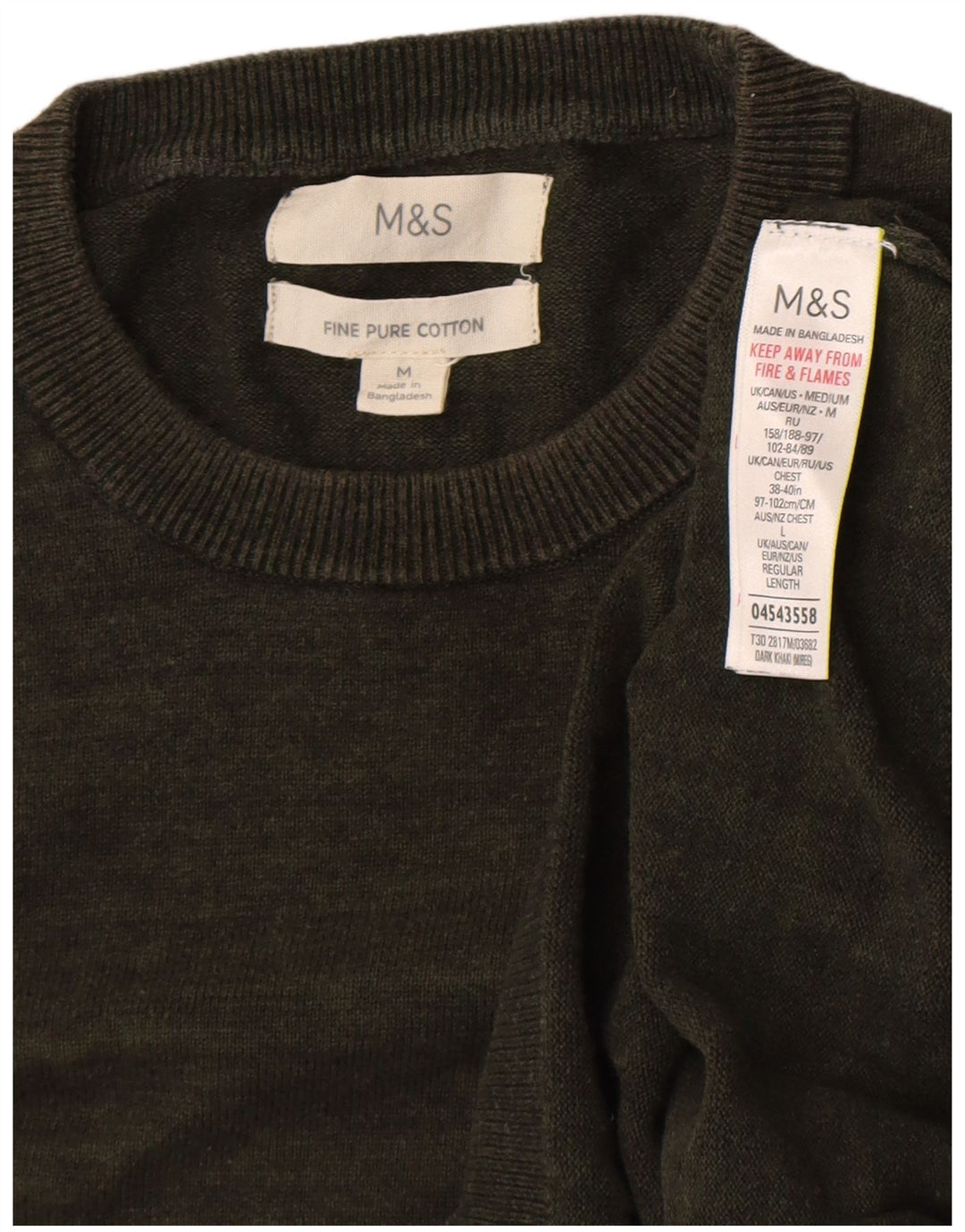 Marks & Spencer Pull Col Rond Homme Kaki Moyen Coton