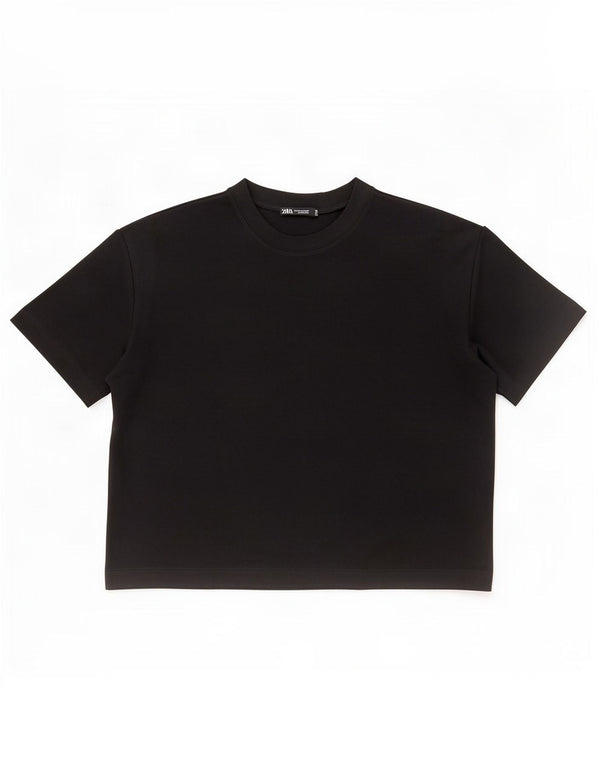 Zara Womens Loose Fit T-Shirt Top UK 14 Coton Noir Moyen