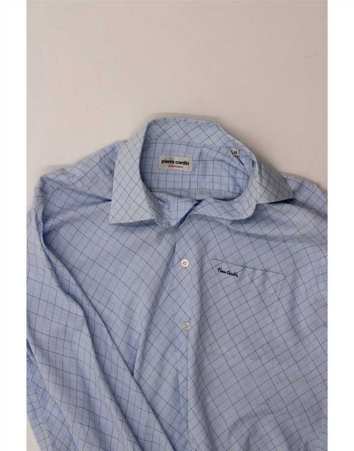 PIERRE CARDIN Mens Shirt Size 41 Medium Blue Check Polyester Vintage Pierre Cardin and Second-Hand Pierre Cardin from Messina Hembry 