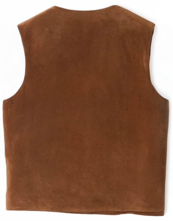 vintage Mens Suede Gilet UK 40 Grand Marron