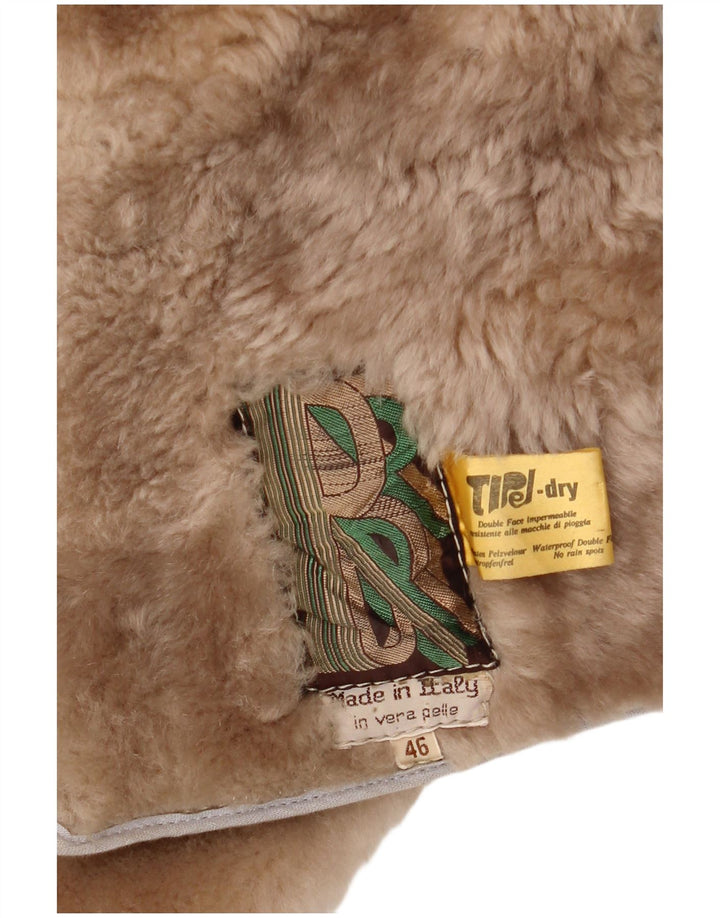Manteau Shearling Femme Vintage IT 46 Grand Cuir Beige