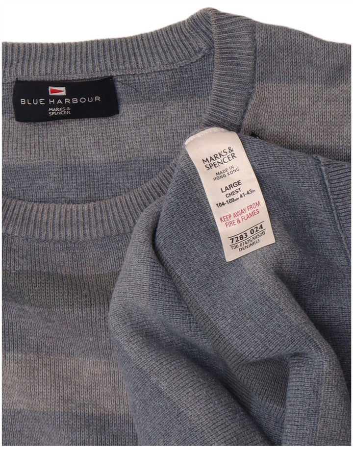 Marks & Spencer Pull à col rond pour homme en coton rayé bleu grand