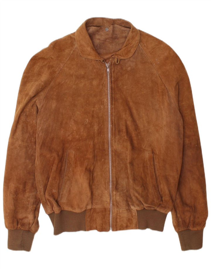 vintage Mens Suede Bomber Jacket IT 50 Grand Brun