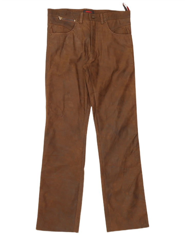 Maddox Pantalon droit en cuir pour homme W34 L34 Marron