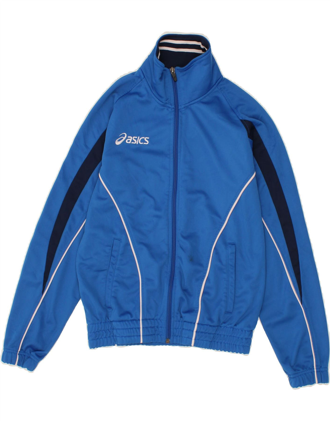 ASICS Boys Tracksuit Top Jacket 11-12 Years Blue Colourblock Polyester Vintage Asics and Second-Hand Asics from Messina Hembry 