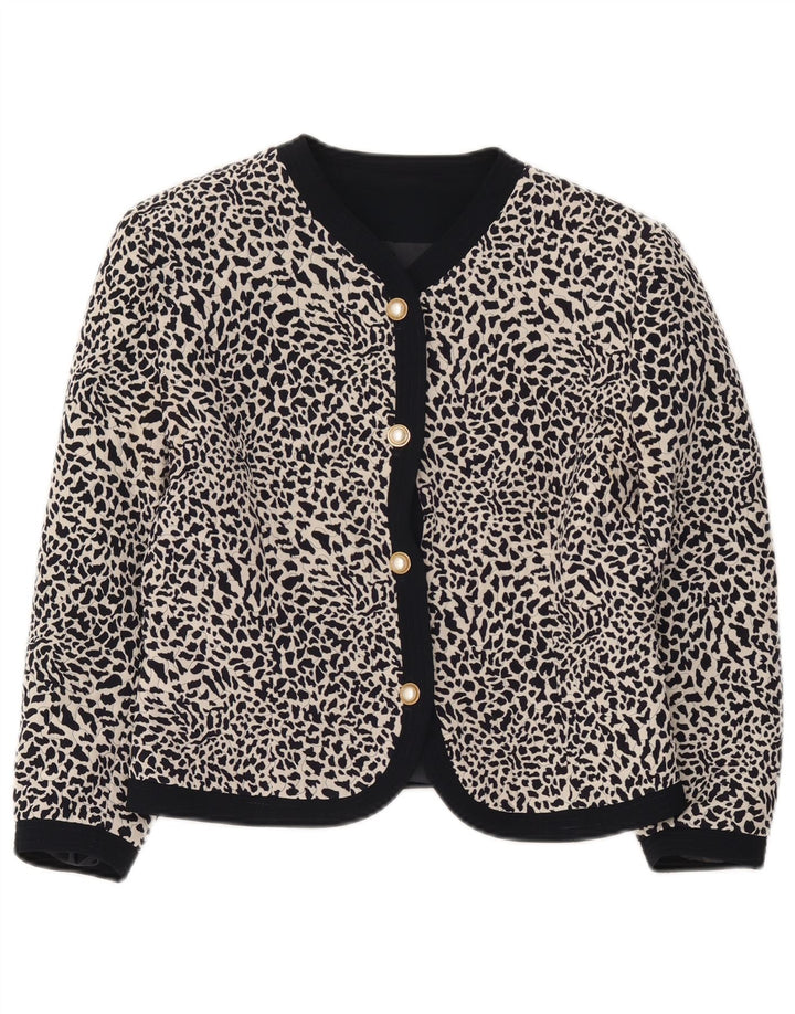 vintage Femme 3/4 Manches Blazer Veste IT 44 Moyen Noir Imprimé Animal