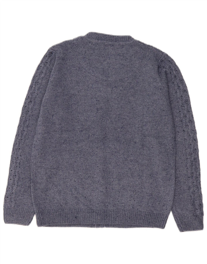 vintage Femme Cardigan Oversize Pull UK 10/12 Petit Acrylique Bleu Marine