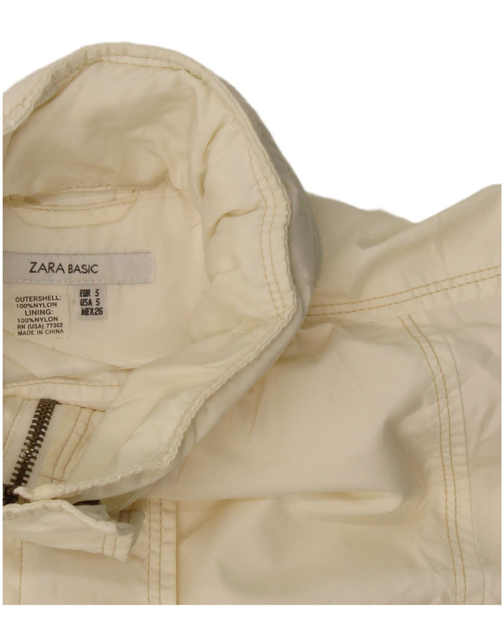 Zara Veste utilitaire à capuche pour femme UK 10 Small Off White Nylon